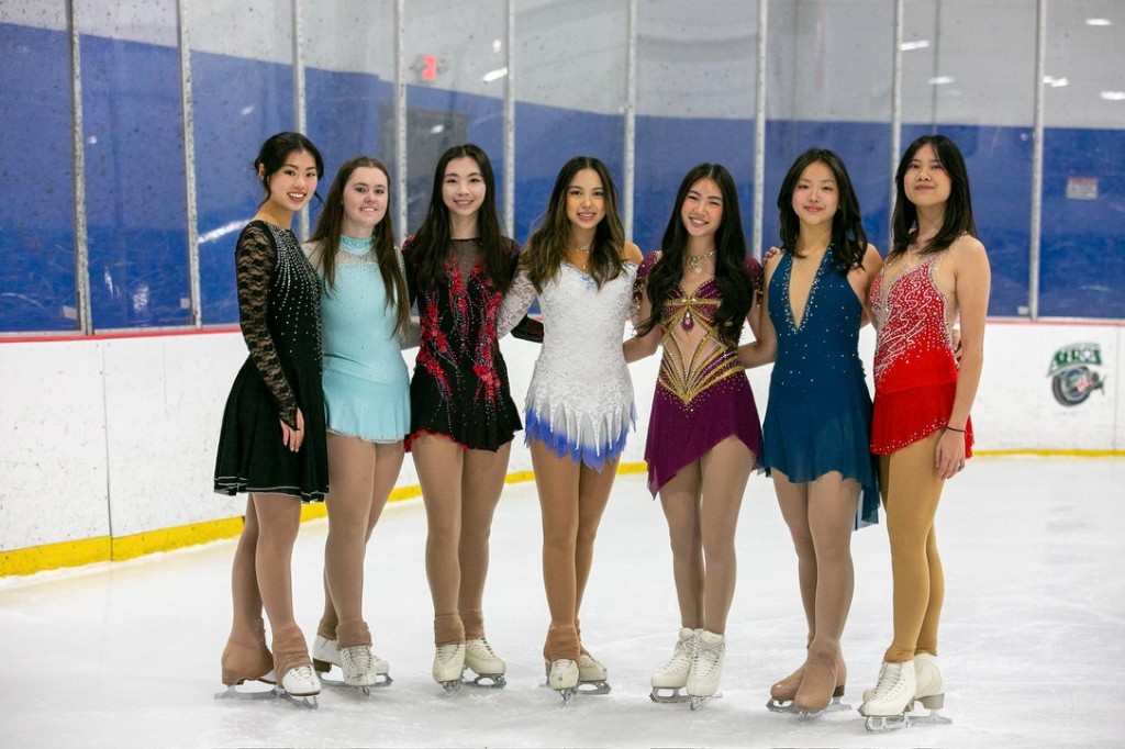 Rice University Figure Skating Club team in competition dresses